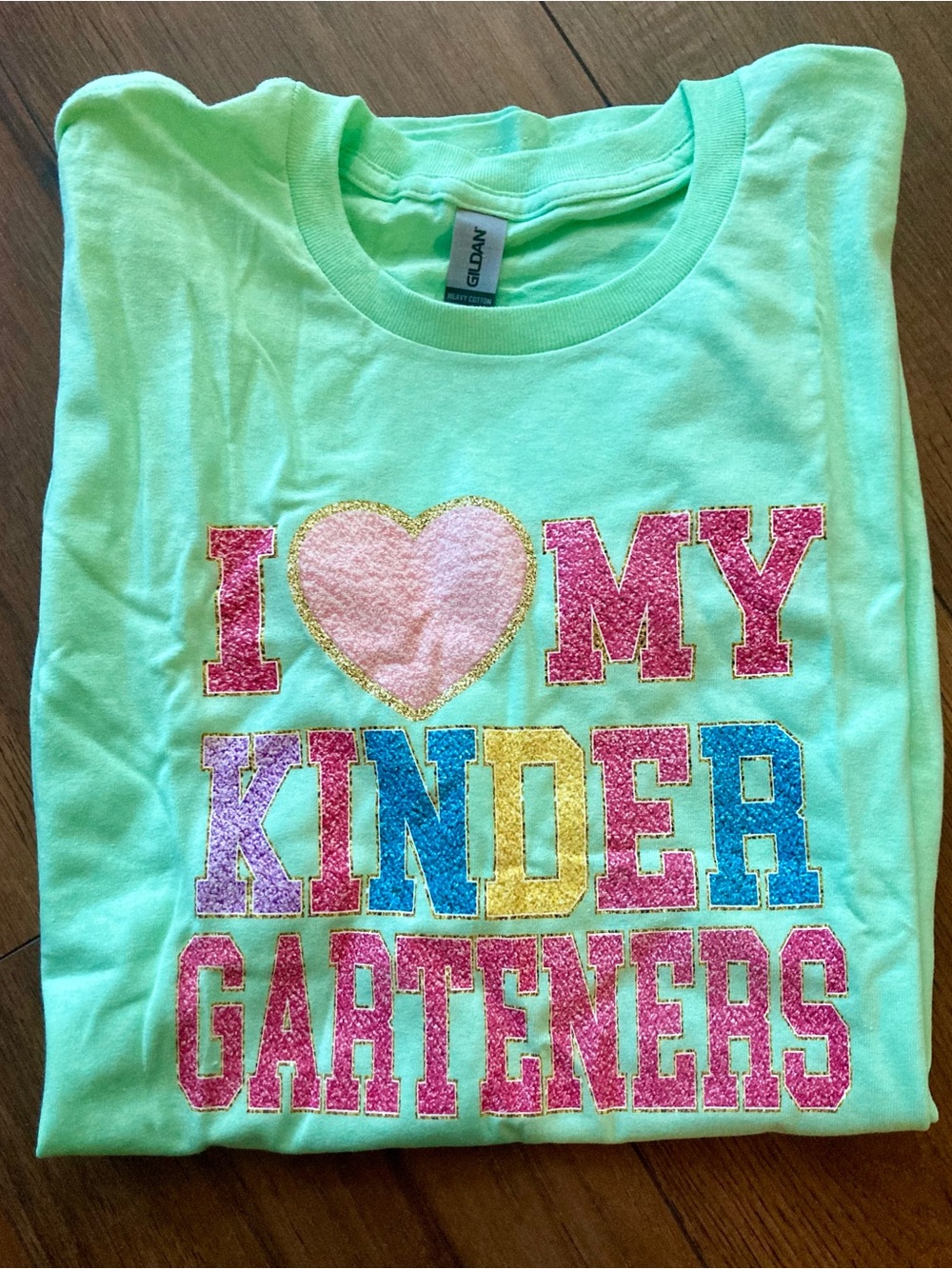 “I Love My Kindergarteners” T-shirt, Size Large Women’s Colorful Teacher Shirt